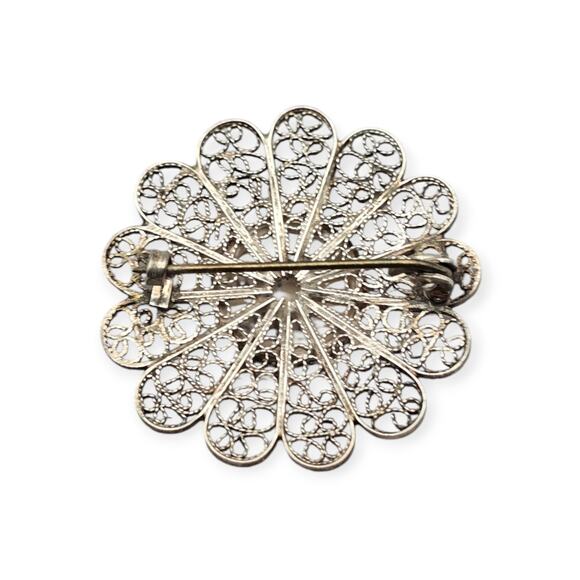 Blue & White Porcelain Delft Style Filigree Pin Vintage  Brooch - Picture 4 of 5